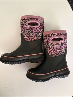 Kids Size 11 Pink Leopard Print Waterproof Rain Boots